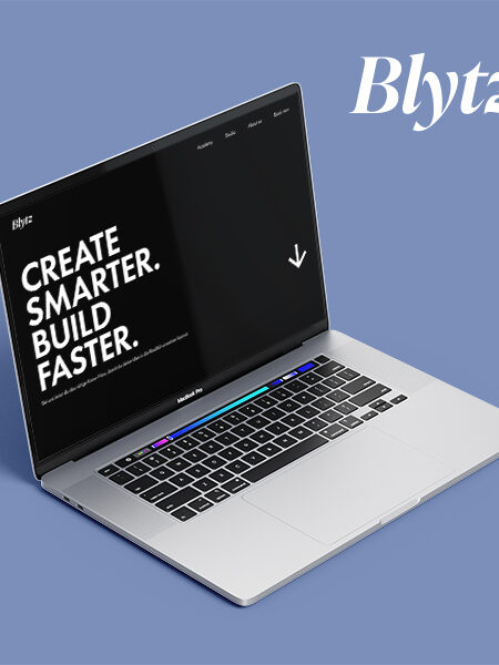 Website presentation mockup showing Blytz’s digital interface and core messaging on a laptop screen.