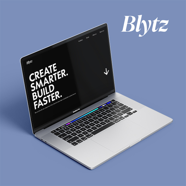 Website presentation mockup showing Blytz’s digital interface and core messaging on a laptop screen.