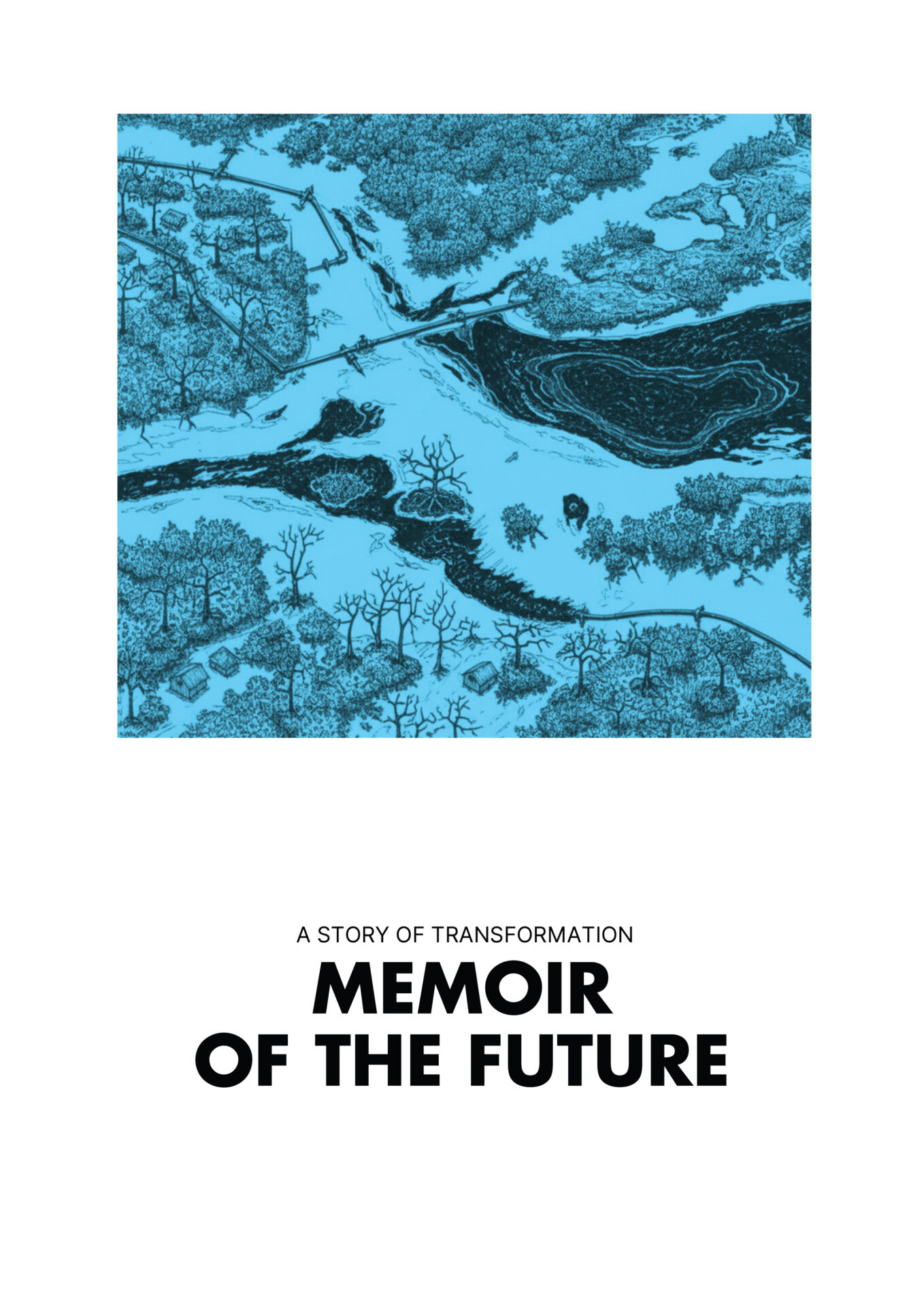 Minimalistisches Cover mit blauem Landschafts-/Kartenausschnitt oben und dem Titel „Memoir of the Future“ in großer Typografie.